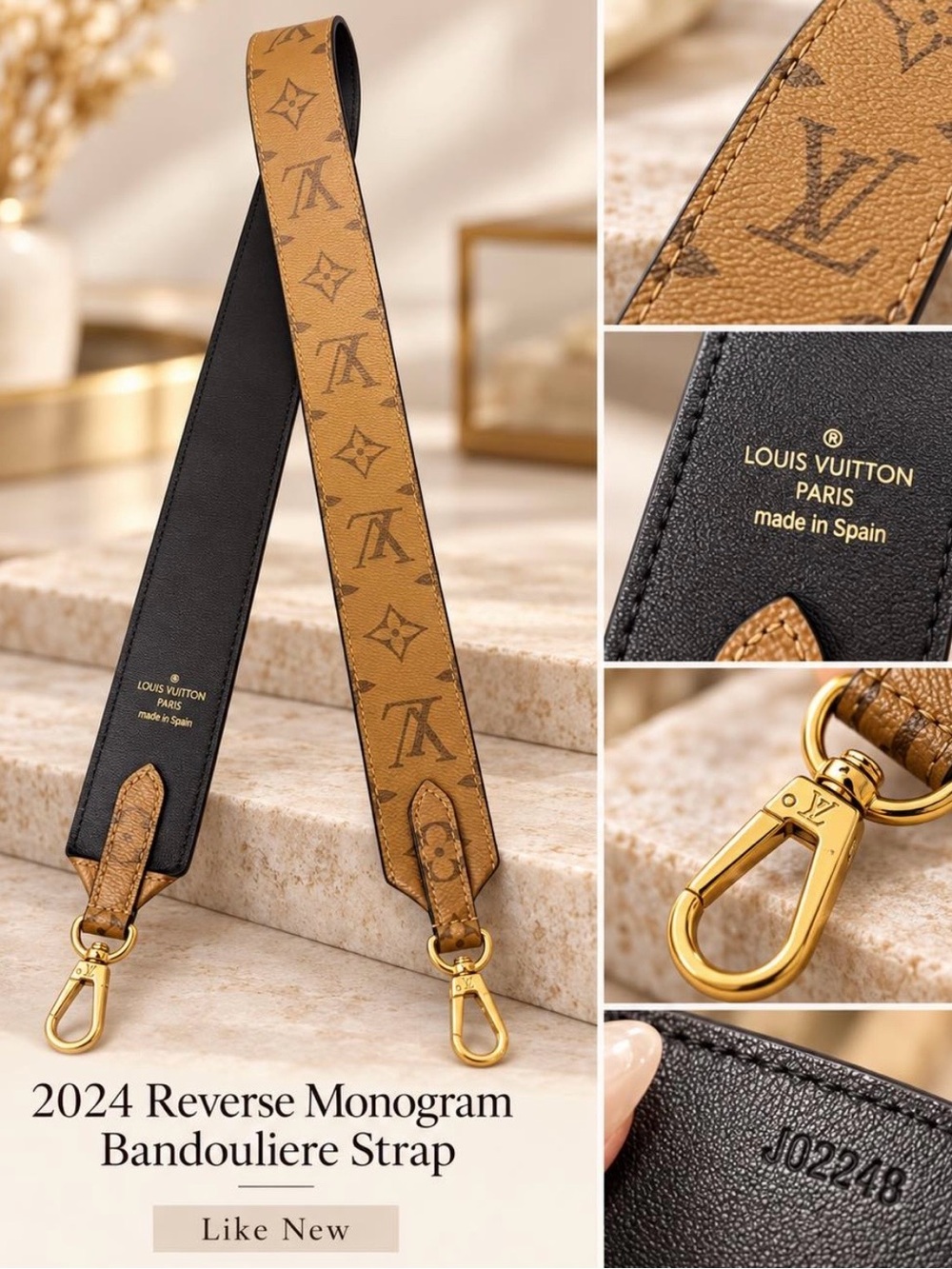 Louis Vuitton Tan Brown and Black Reverse Monogram Shoulder Strap